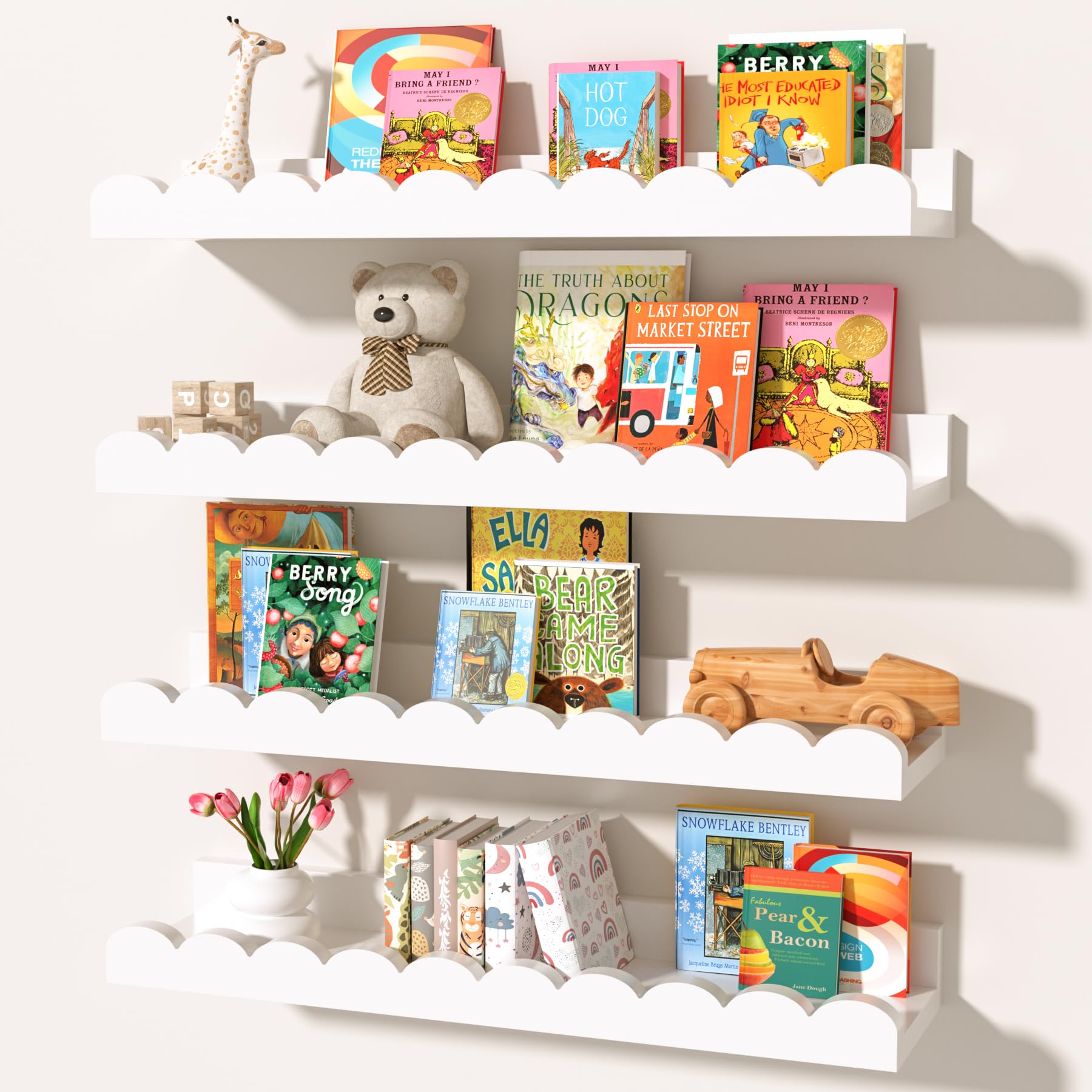 White Floating Shelves for Kids Room - 4 Pack