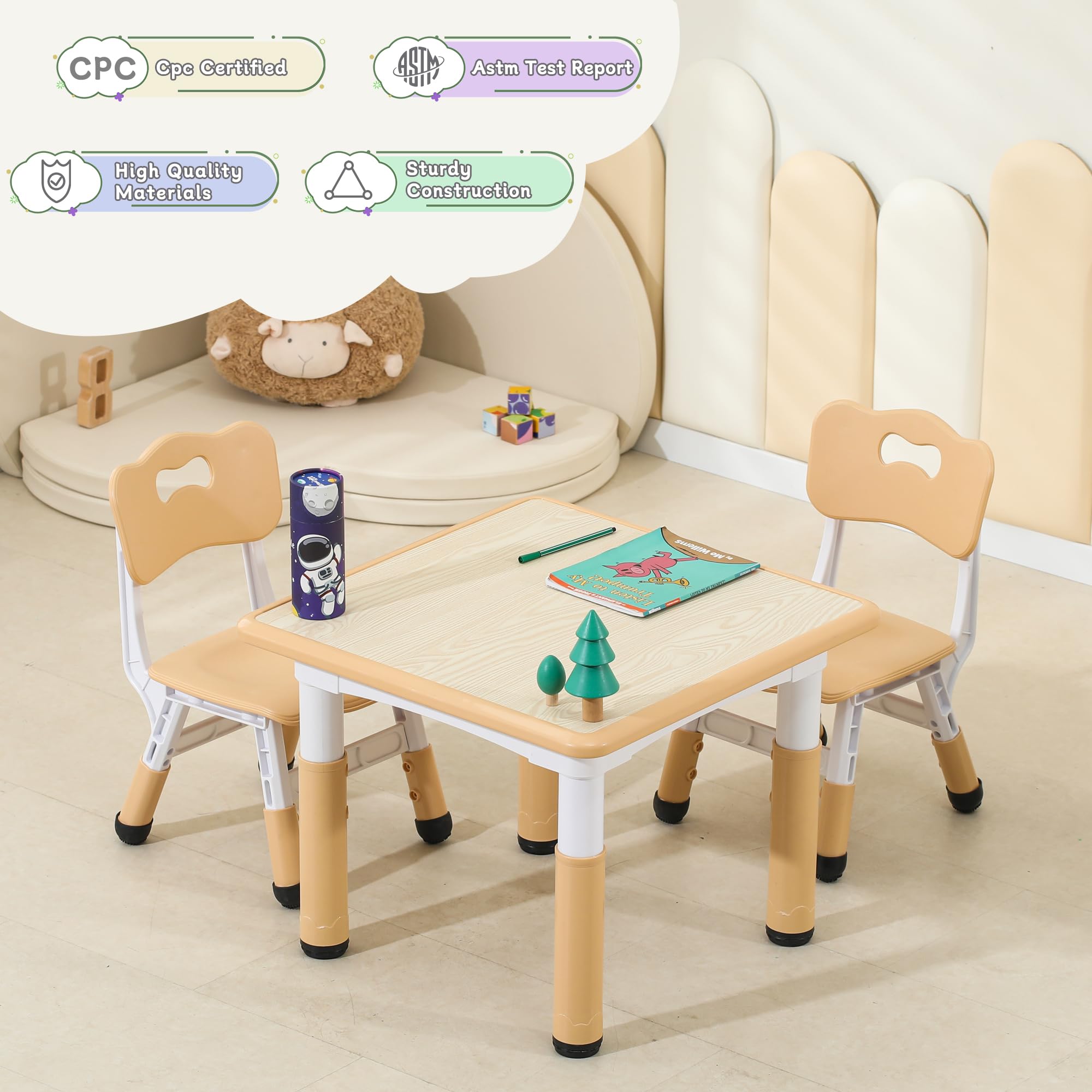 Height-Adjustable Kids Table and Chair Set with Graffiti Desktop