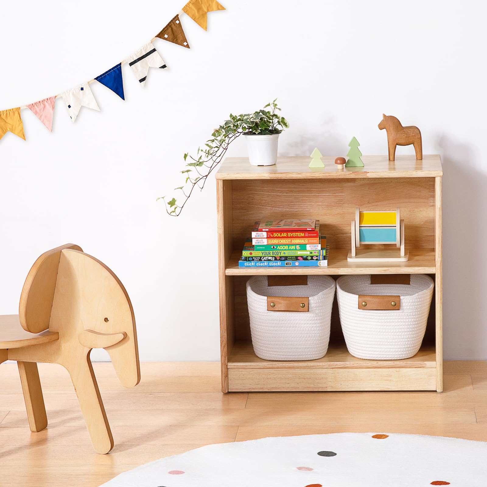 Rubber Wood Montessori Shelf and Toy Storage