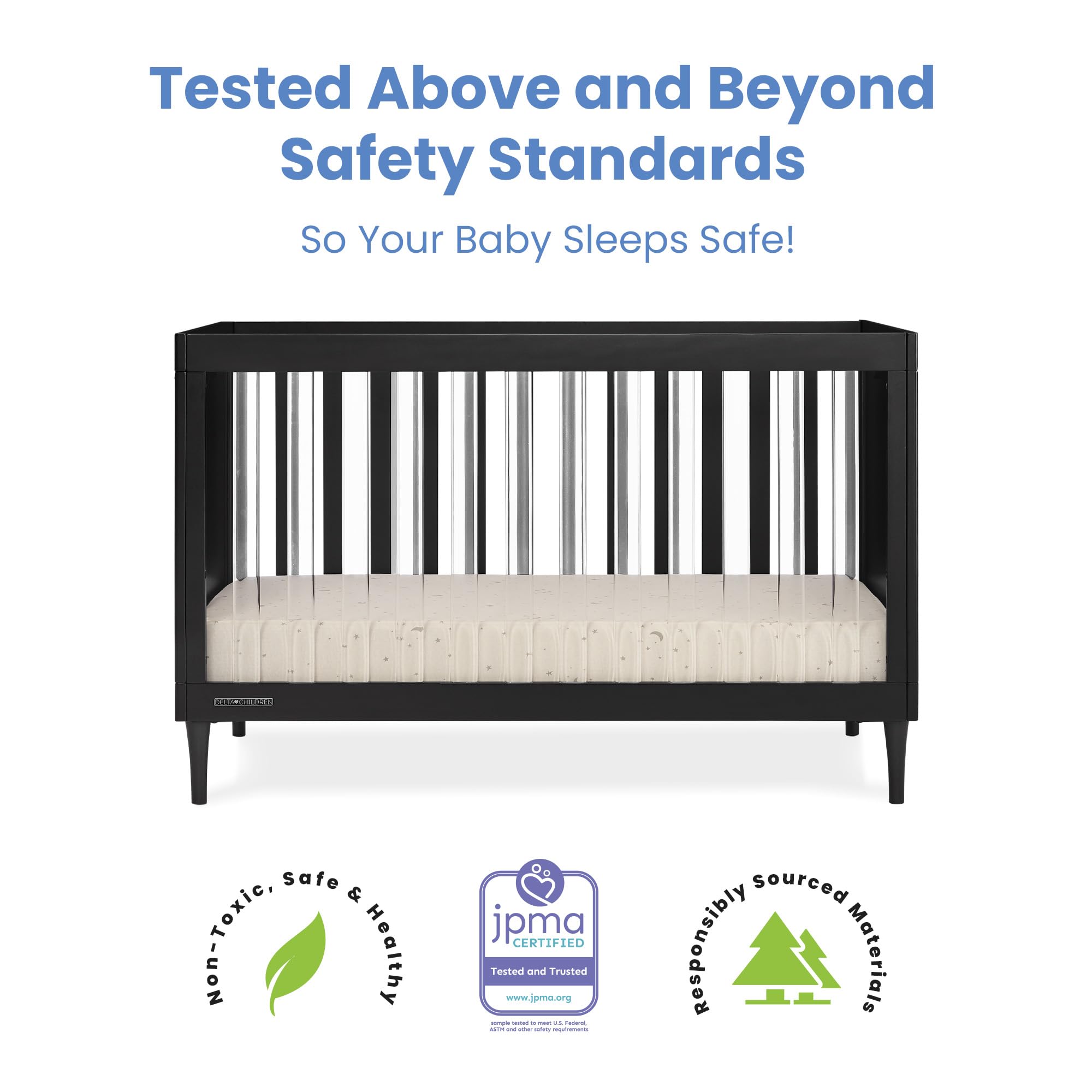 Delta Children Bowie 4-in-1 Convertible Acrylic Crib - Greenguard Gold Certified, Black Ebony