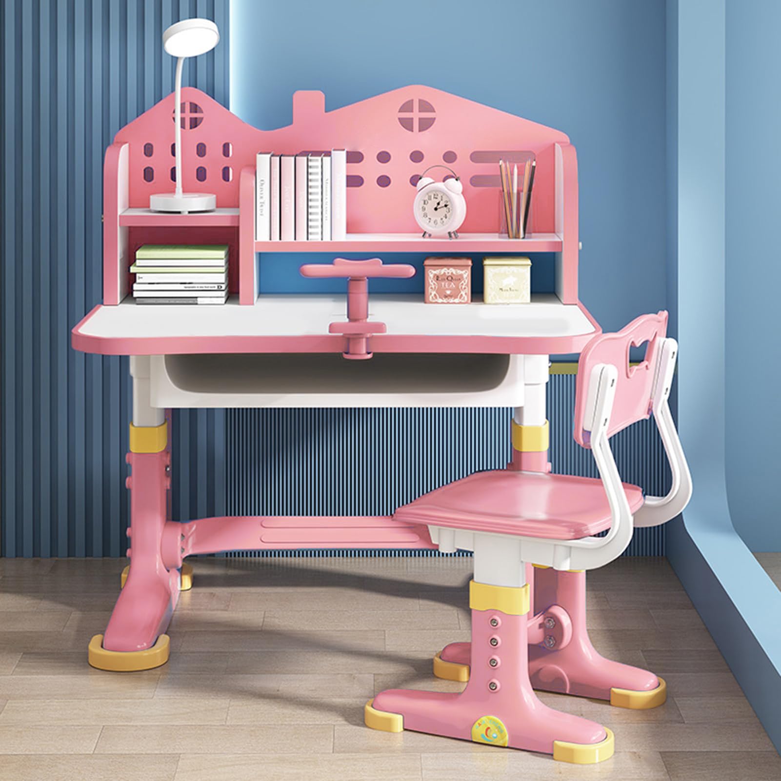 Kids Adjustable Study Desk & Chair Set w/Storage,Drawers,Bookshelf