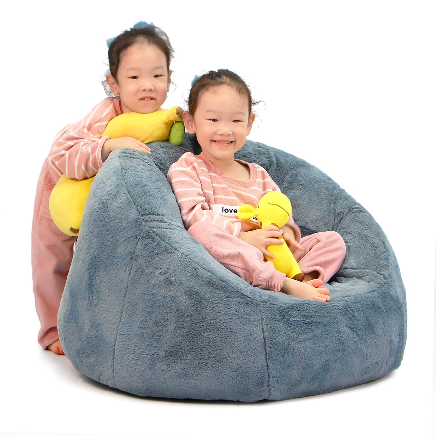 Small Faux Fur Bean Bag Chair with Foam Filling - Blue
