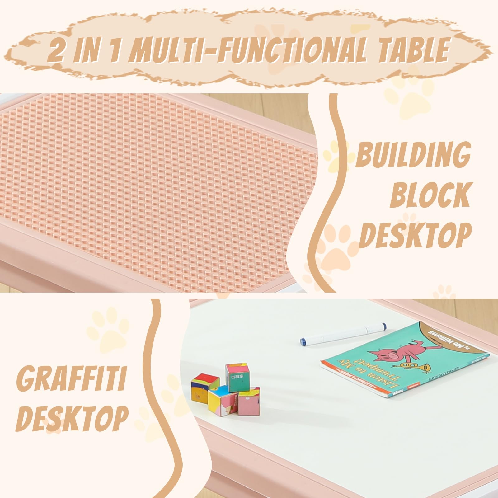 Multi-Functional Kids Table and Chairs Set with Storage