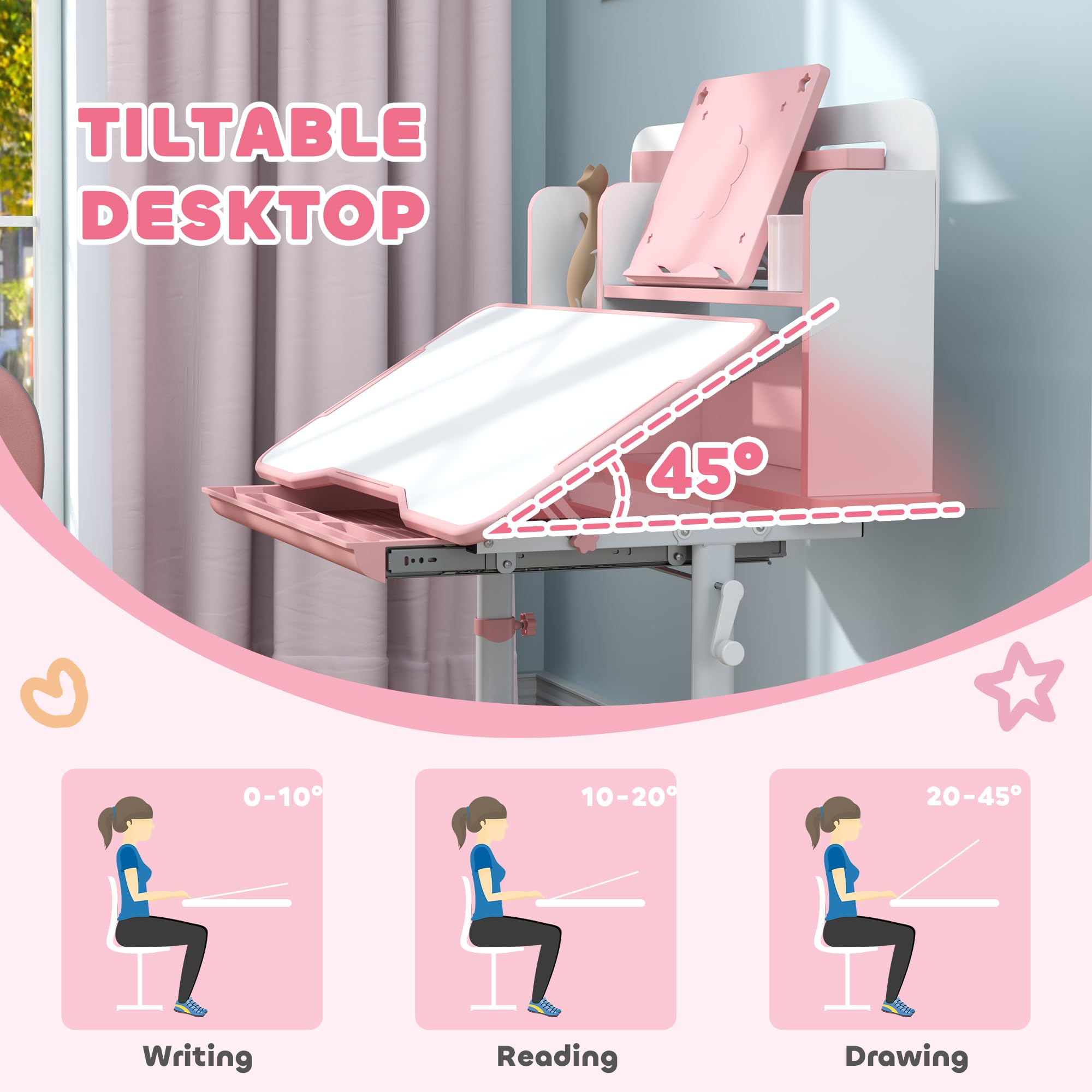 Height Adjustable Kids Study Desk and Chair Set