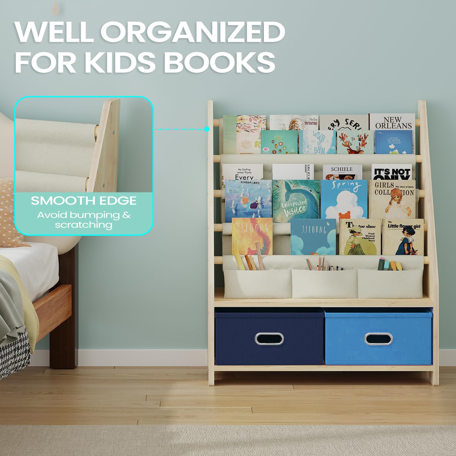4 Tier Kids Book Shelf with Toy Storage Organizer