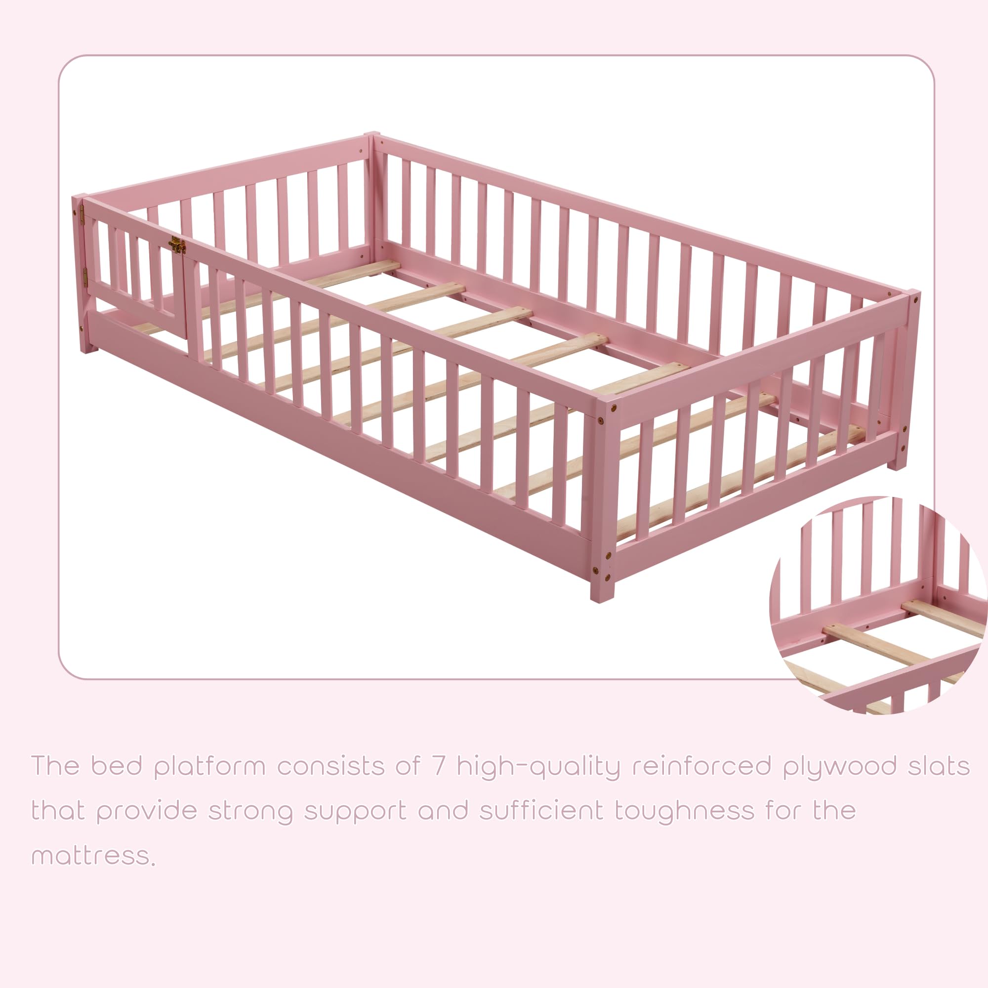 Montessori Floor Bed Twin with Fence and Door