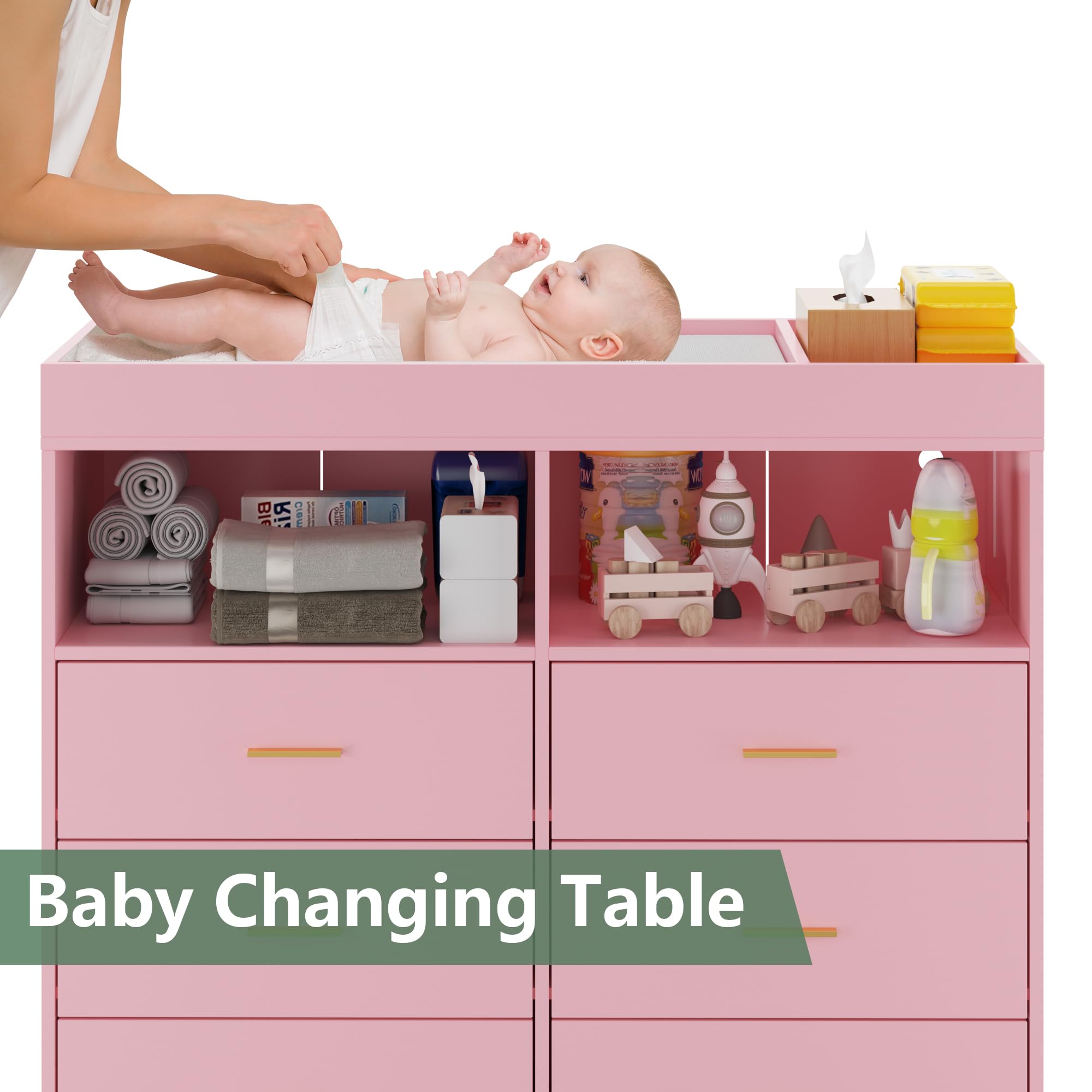 6-Drawer Baby Changing Table Dresser with LED Lights