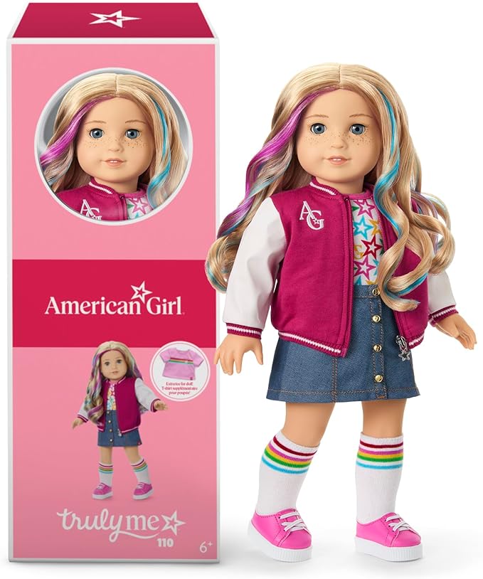 Truly Me 18-inch Doll #116 with Light-Blue Eyes, Wavy Purple-and-Pink Hair, Light Skin