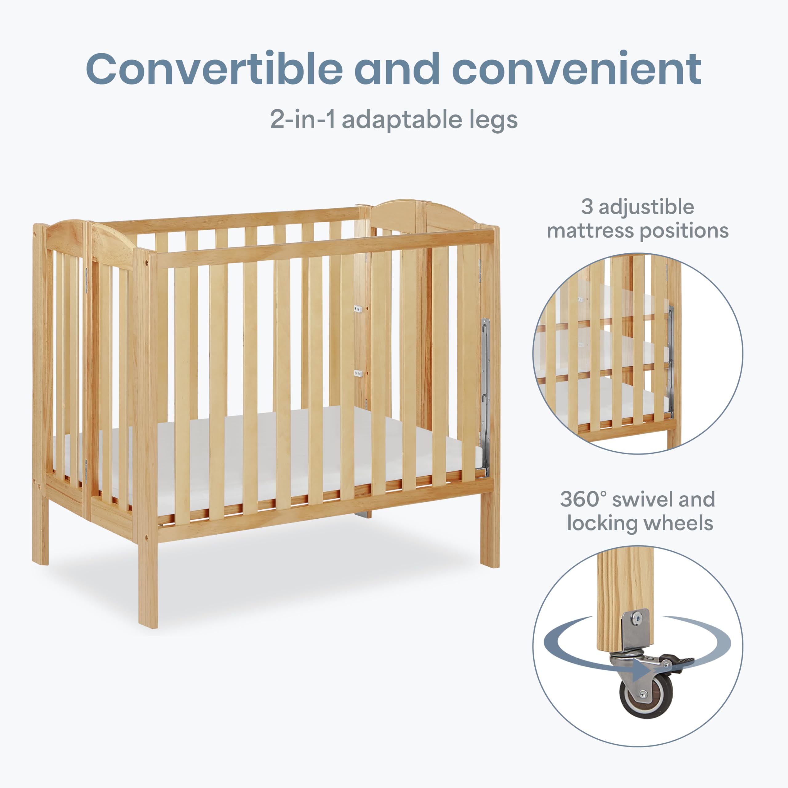 3-in-1 Folding Portable Crib with Wheels