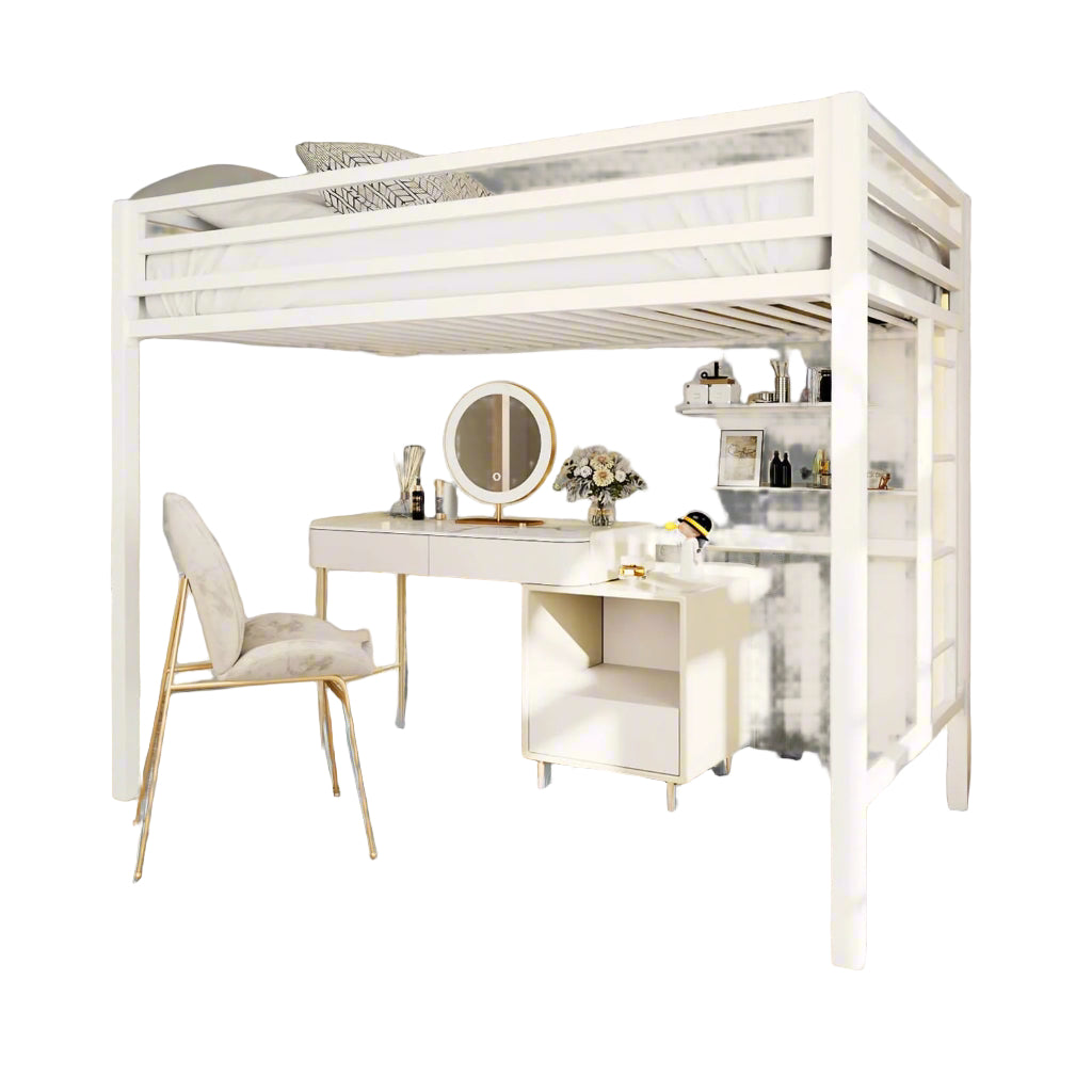 Metal Loft Bed Twin Size with Safety Guardrail and Ladder