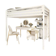 Metal Loft Bed Twin Size with Safety Guardrail and Ladder