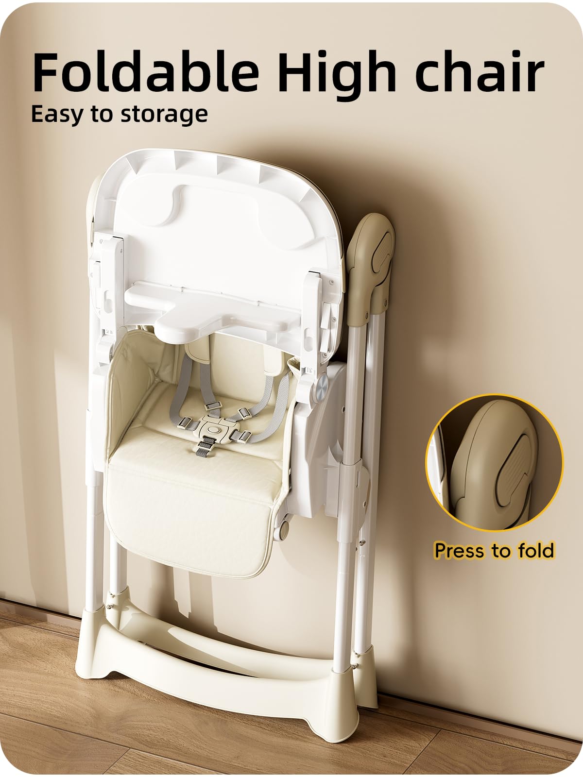 Foldable High Chair with Adjustable Height and Removable Tray