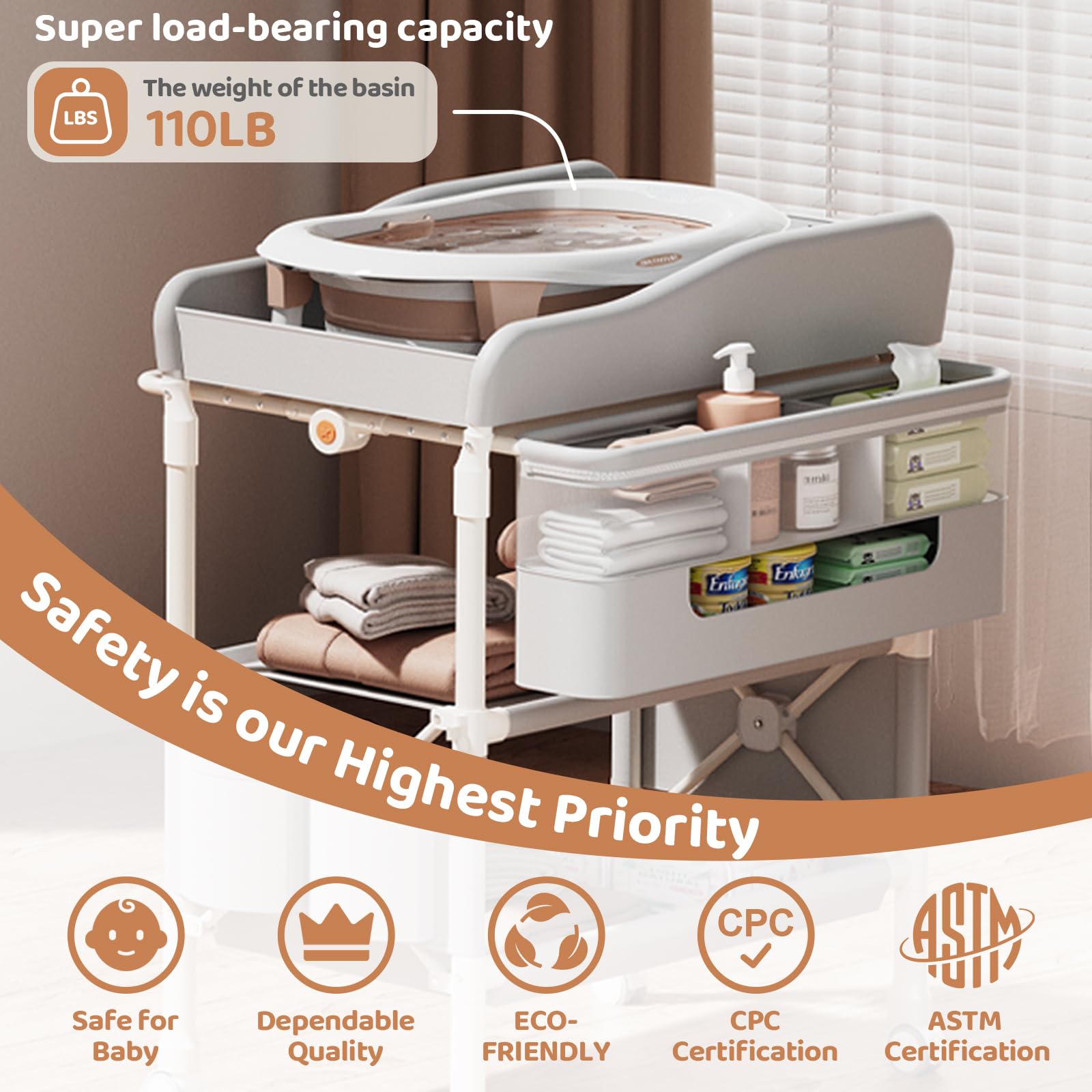 Folding Baby Changing Table with Adjustable Height
