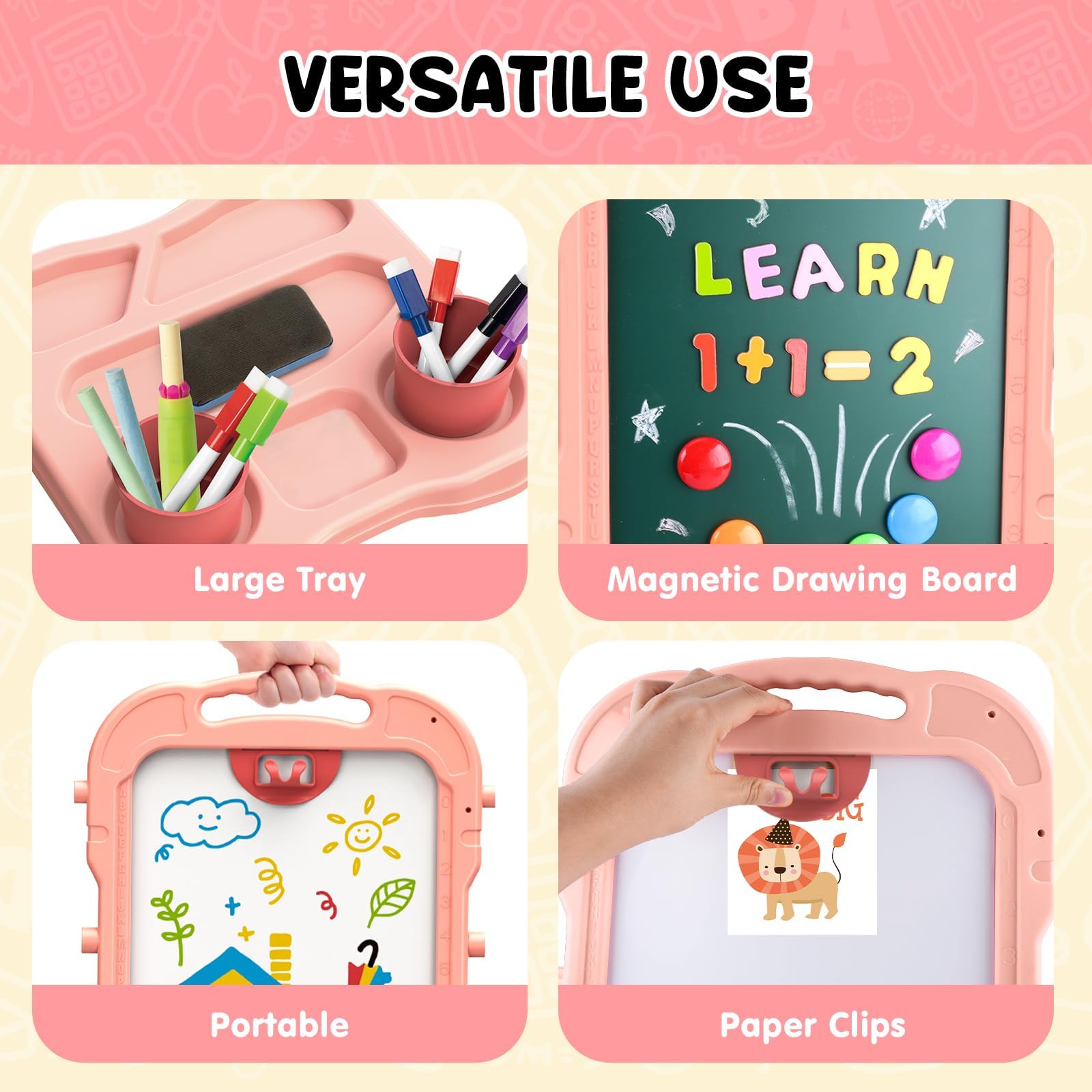 AuntyFey Easel for Kids, Toddler Easel, Double-Sided Chalk Board Kid, White Board, Kid Art Easel, Art Easel Age 4-8, Christmas Gift, Pink&Purple, Red&Pink