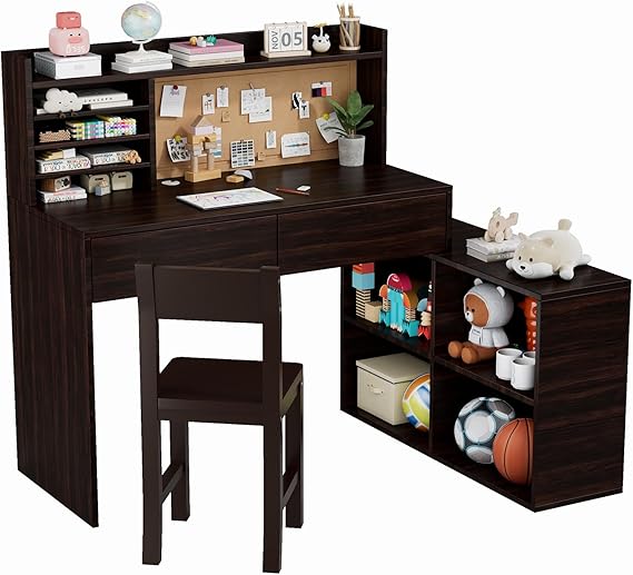 Wooden Kids Desk and Chair Set, 2 Drawers and Remove 4 Storage