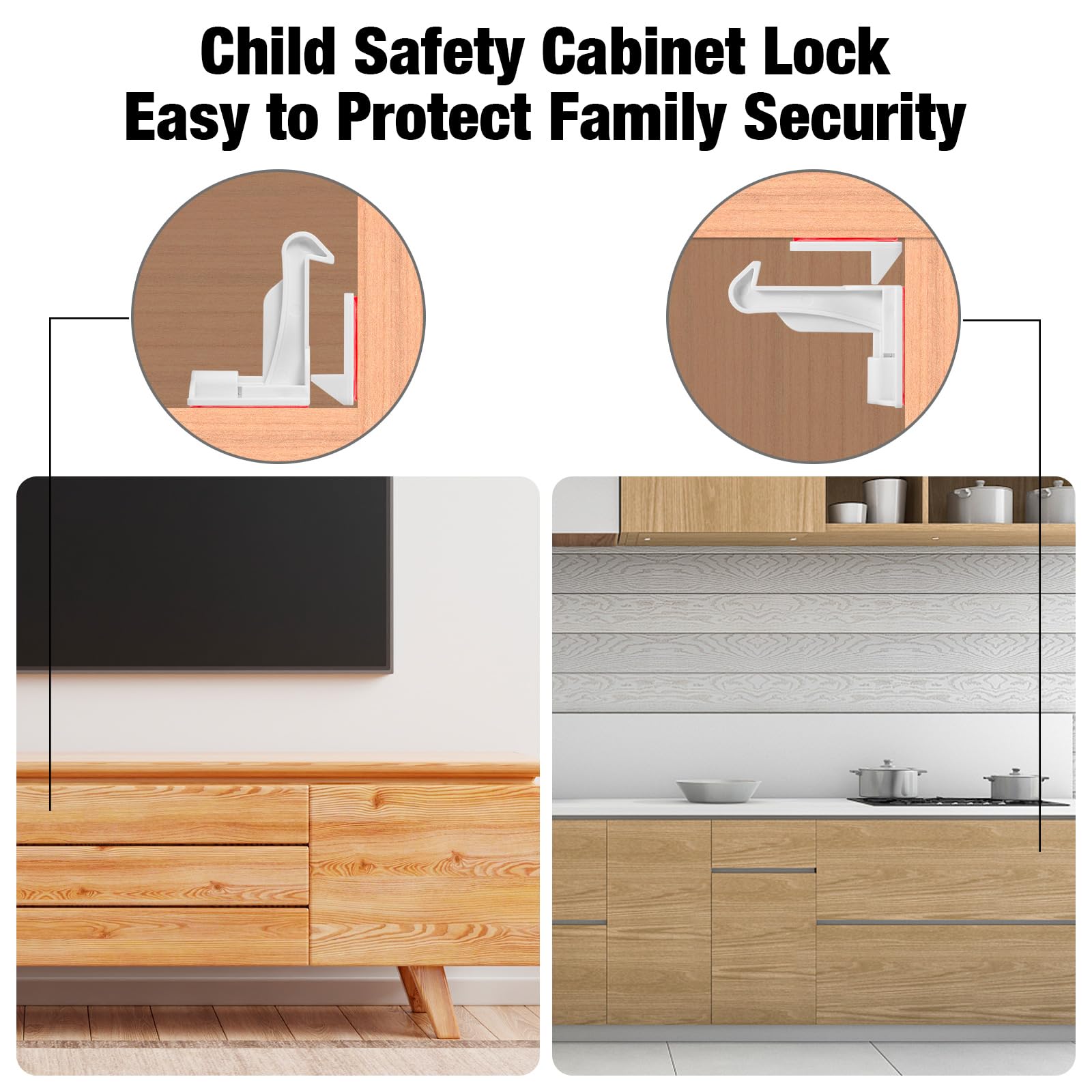 TOWODE Cabinet Locks Baby Proofing Cabinets Locks Child Safety Baby Proof Drawer Locks No Drilling or Extra Screws Works with Most Cabinets, Drawers and Countertop Overhangs(10 Pack)