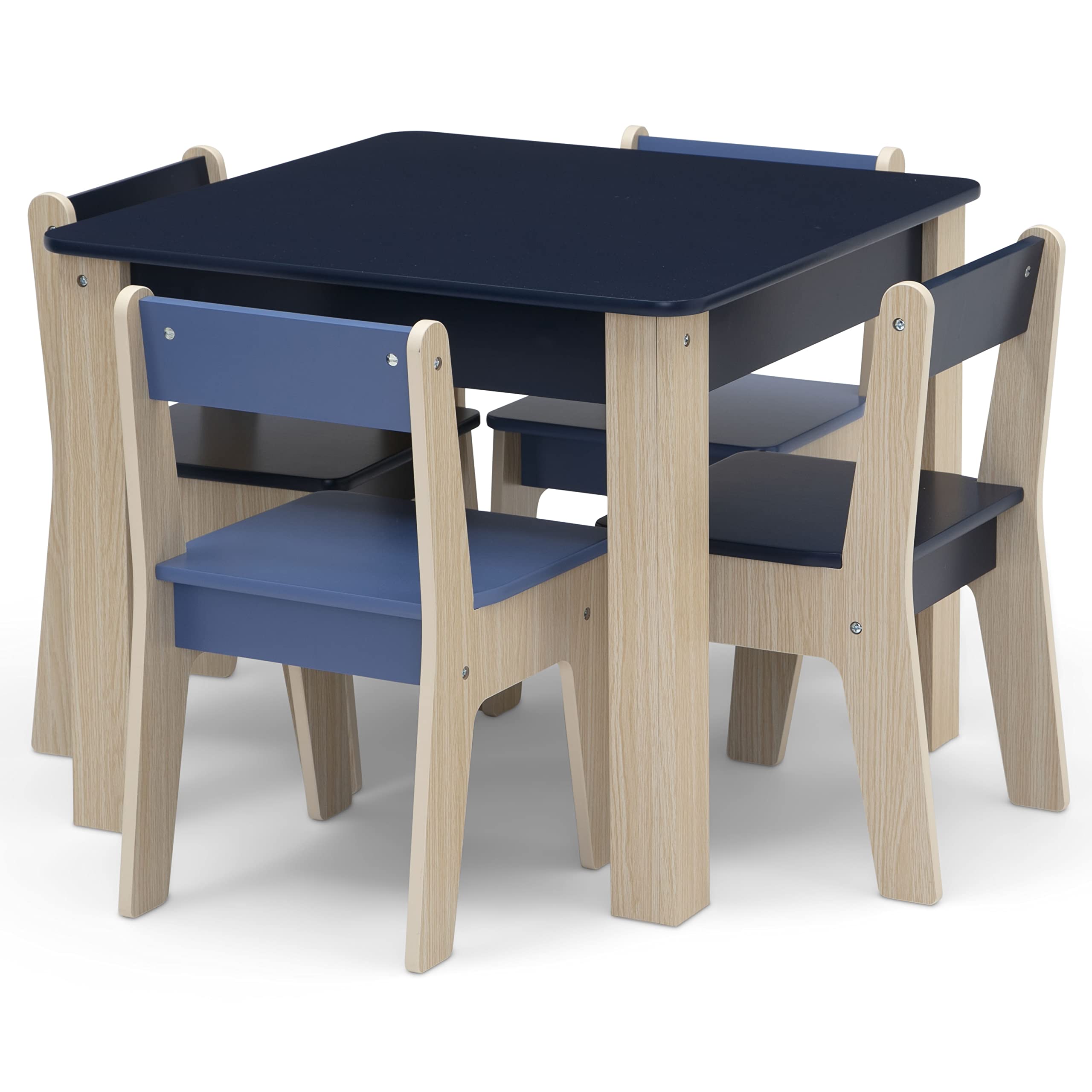 Kids Table and Chair Set - Navy Natural Wood