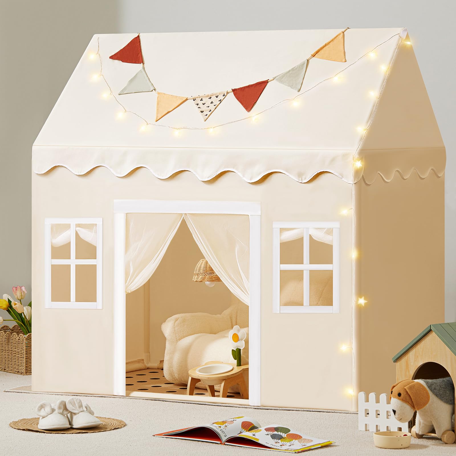 Kids Play Tent with Padded Mat and LED Lights