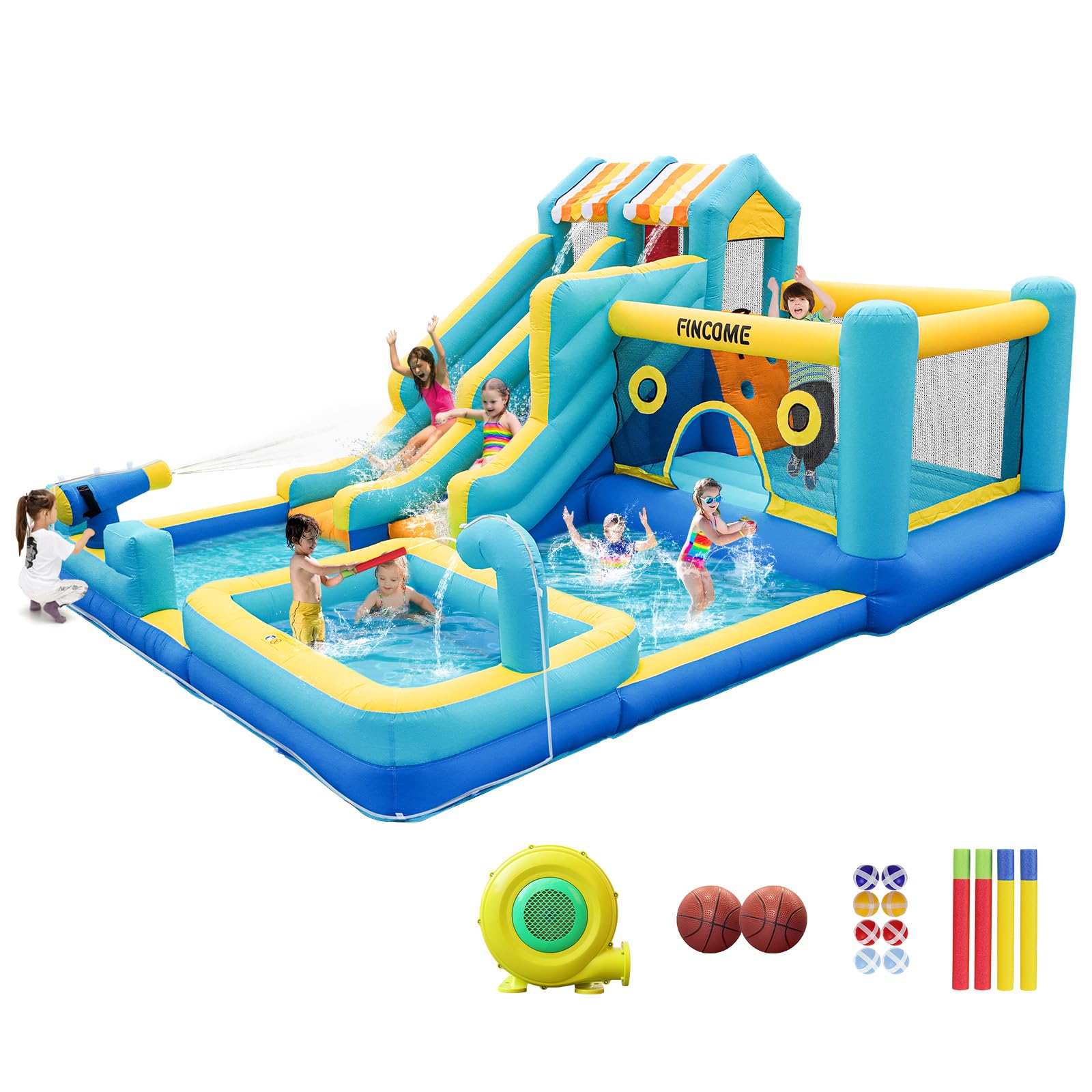 10-in-1 Inflatable Water Slide Bounce House with Blower
