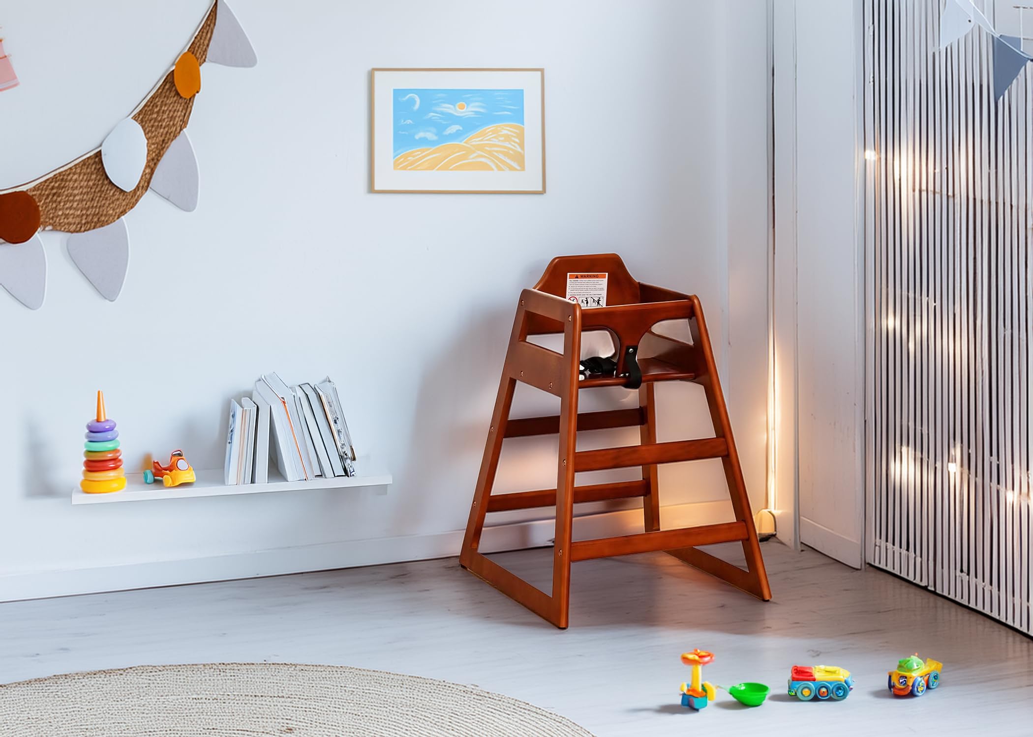 Wooden High Chair with Mahogany Finish for Restaurant and Home