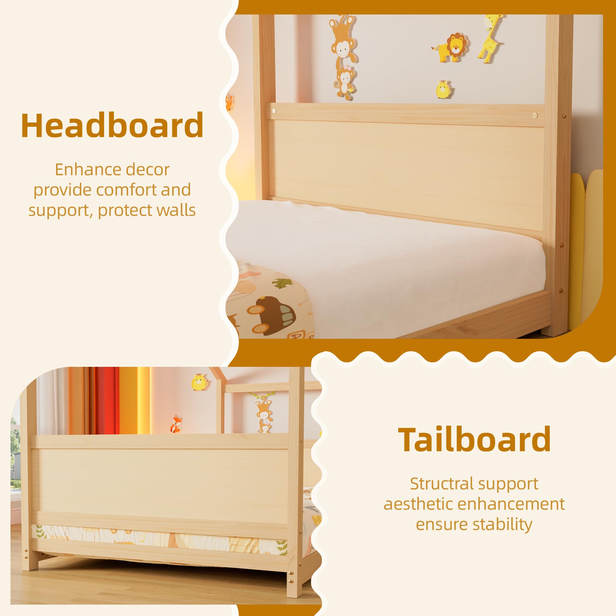Twin Floor House Bed Frame with Headboard and Footboard