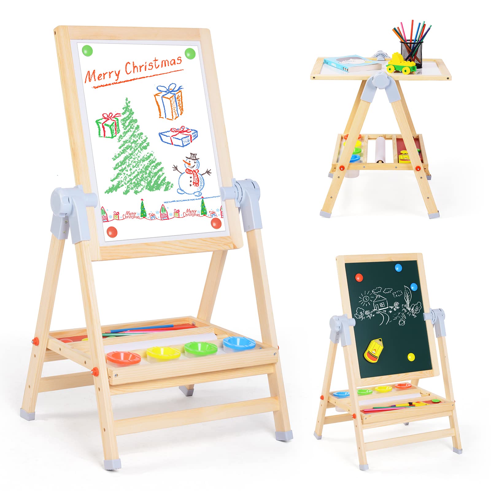 3-in-1 Adjustable Kids Art Easel with Chalkboard and Whiteboard