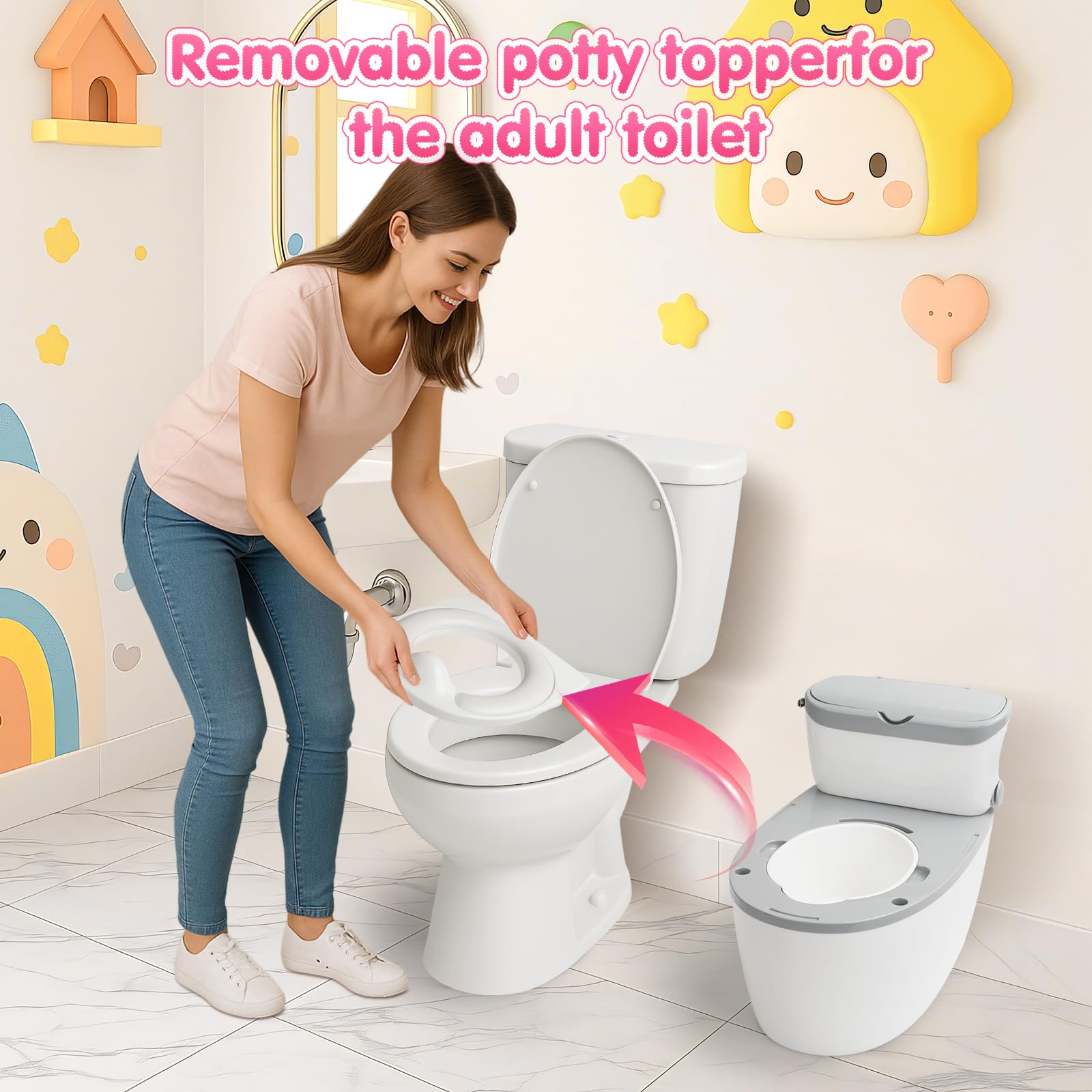 TOSGN 3-in-1 Toddler Potty Training Toilet, for Ages 6 Months+, Realistic Potty Training Seat with Flushing Sound, Wipes Storage, Toilet Paper Holder