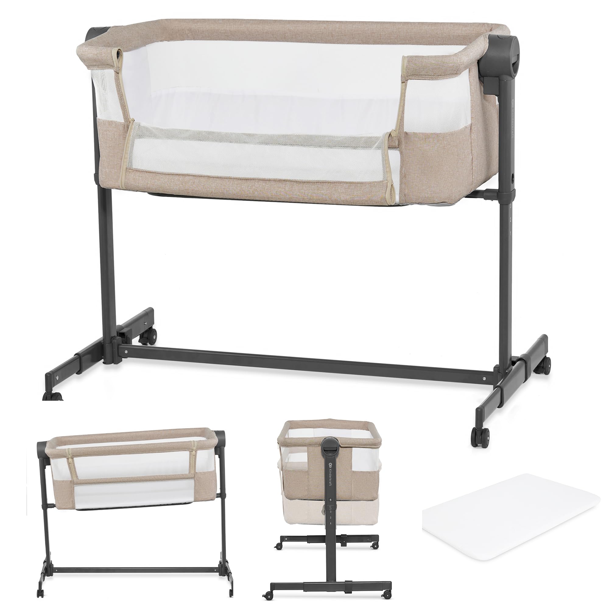 Neste UP2 Bedside Cot 2 in 1, Co-Sleeper from Birth, Travel Cot for Newborn