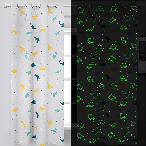 Curtains for Boys Bedroom Glow in the Dark Cartoon Rod Pocket