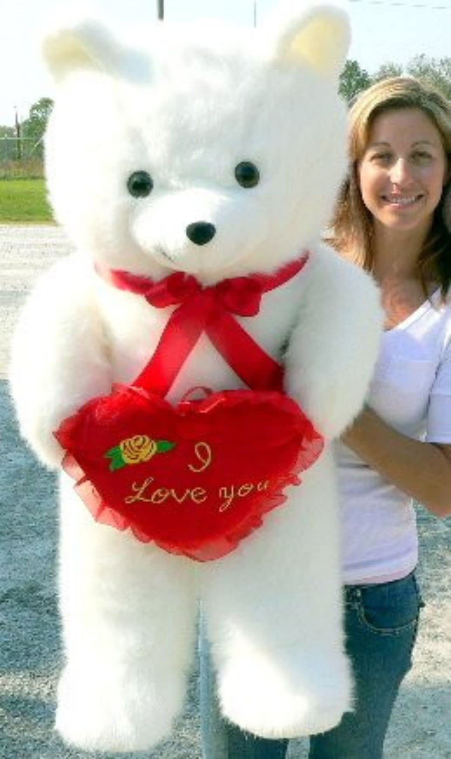 Giant Teddy Bear Holding I Love You Heart Pillow Soft 42 Inches Made in The USA