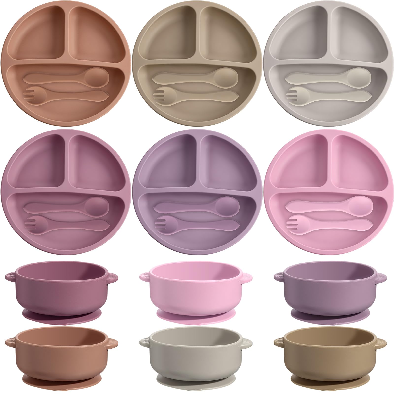 Pcs Silicone Baby Feeding Set,6 Baby Toddler Suction Bowls 6
