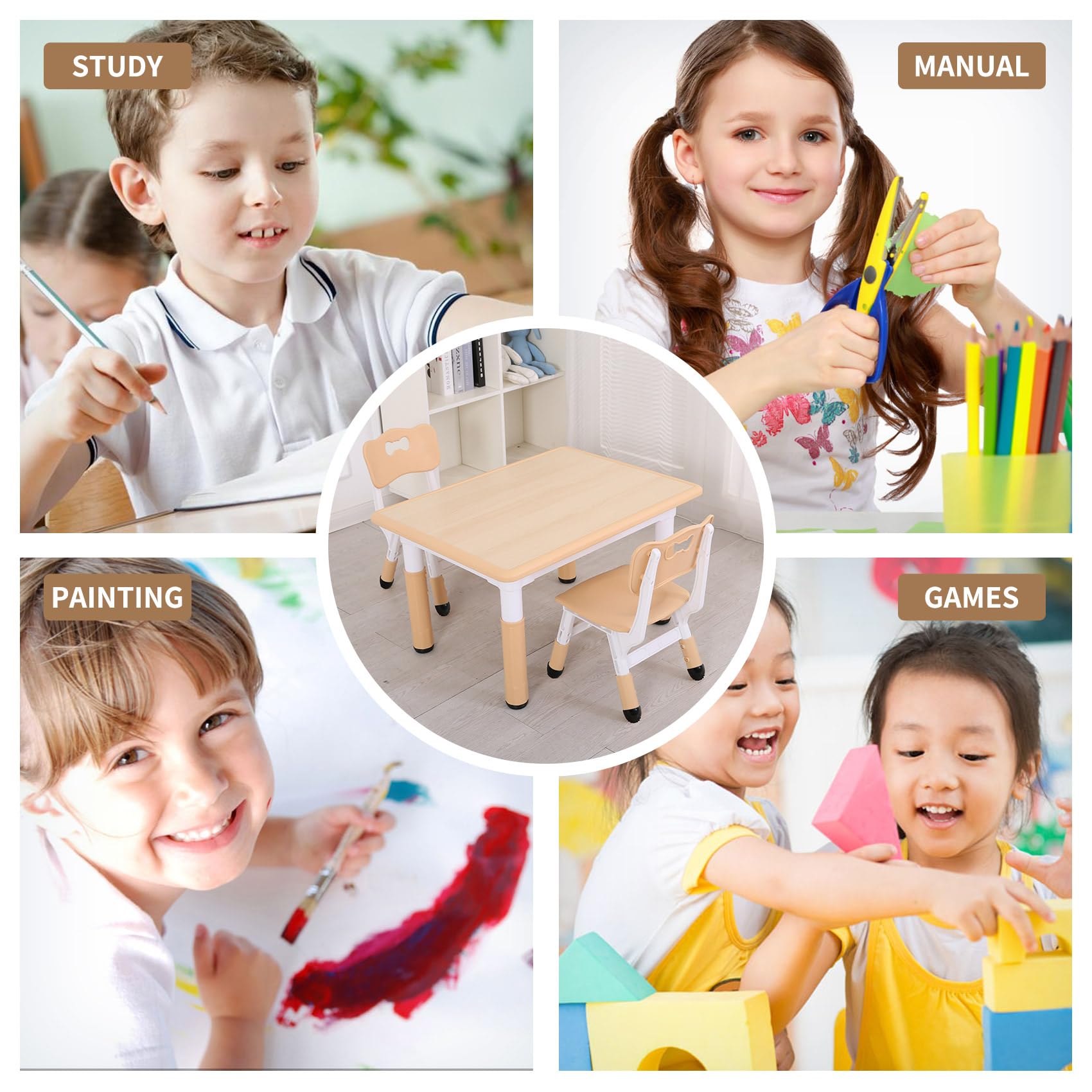 Height Adjustable Kids Table and Chairs Set