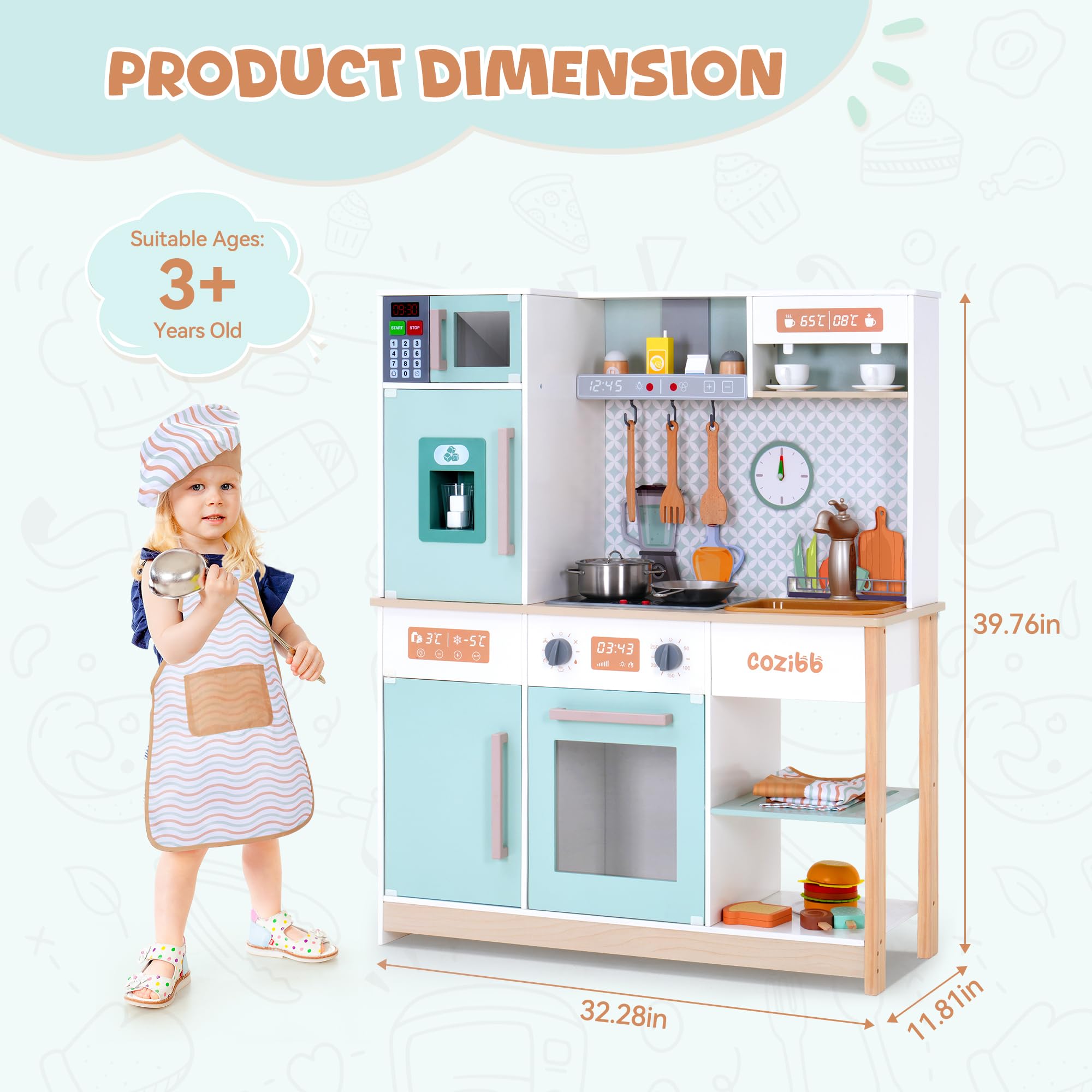 Wooden Play Kitchen Set for Kids Ages 3-8