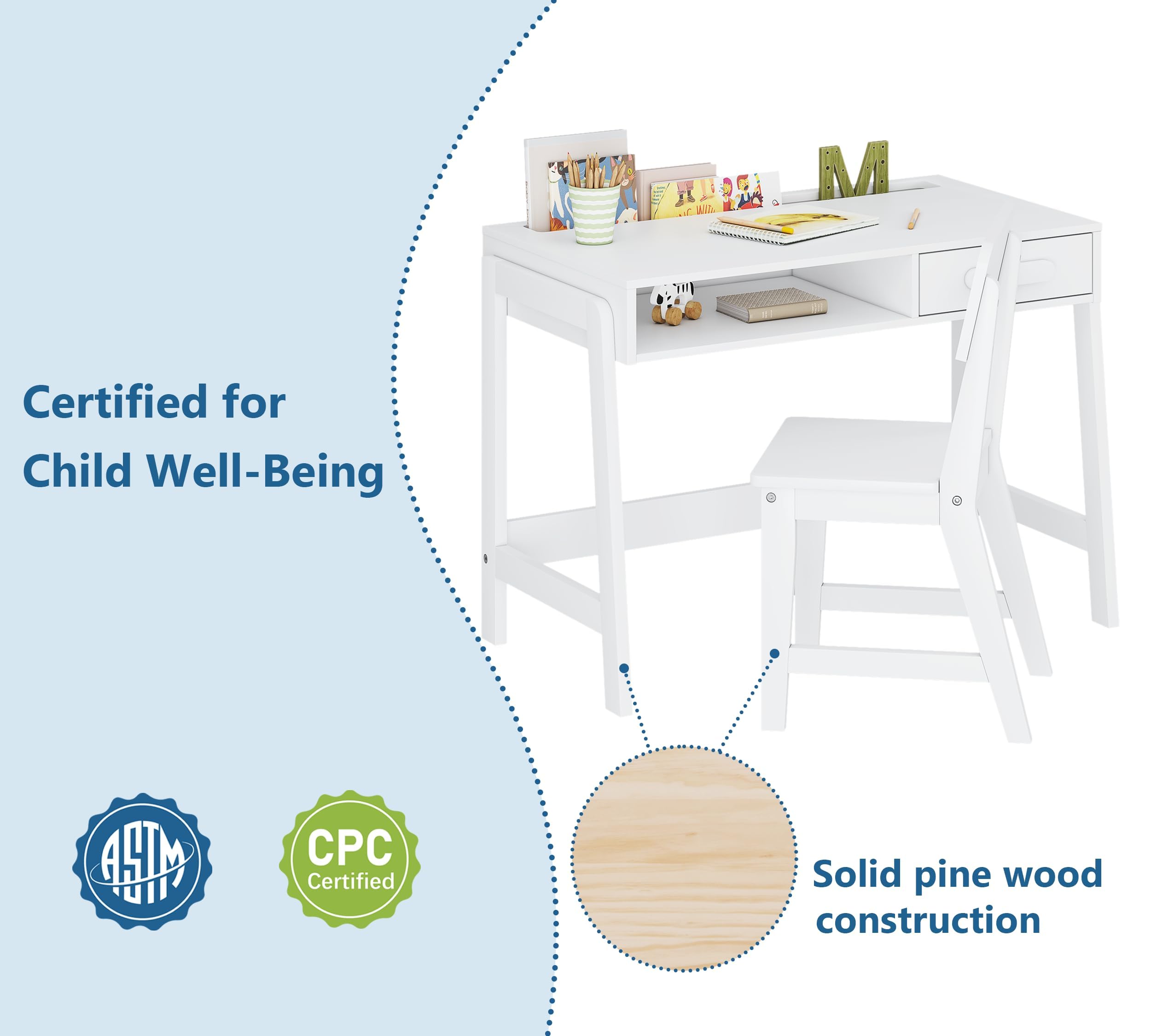 Kids Desk and Chair Set with Storage