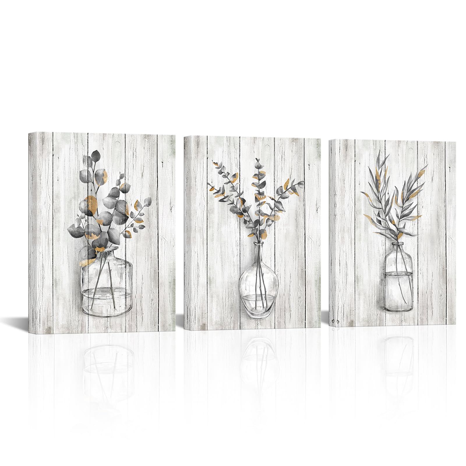 Grey Gold Wall Art Botanical Pictures Rustic Leaf Canvas Painting
