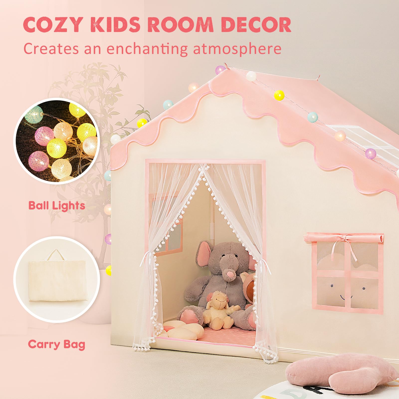 Kids Play Tent with Mat and Ball Lights