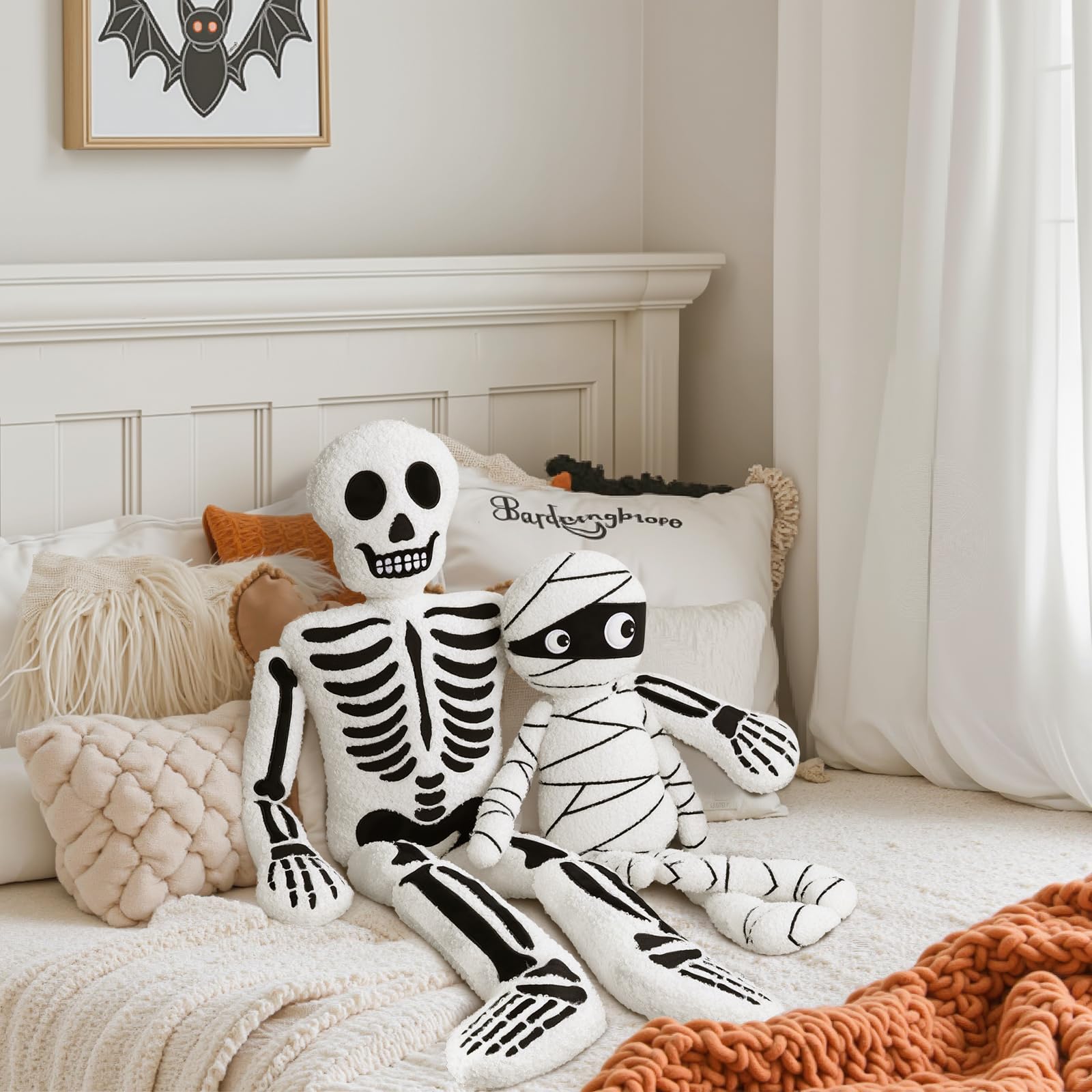 Halloween Decor Throw Pillows: Cute White Teddy Fleece Mummy