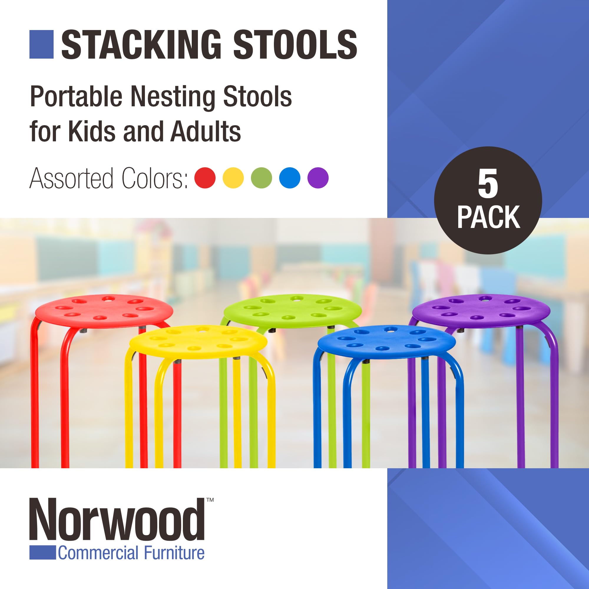 Stacking Stools Set of 5 - Portable Classroom and Office Seating