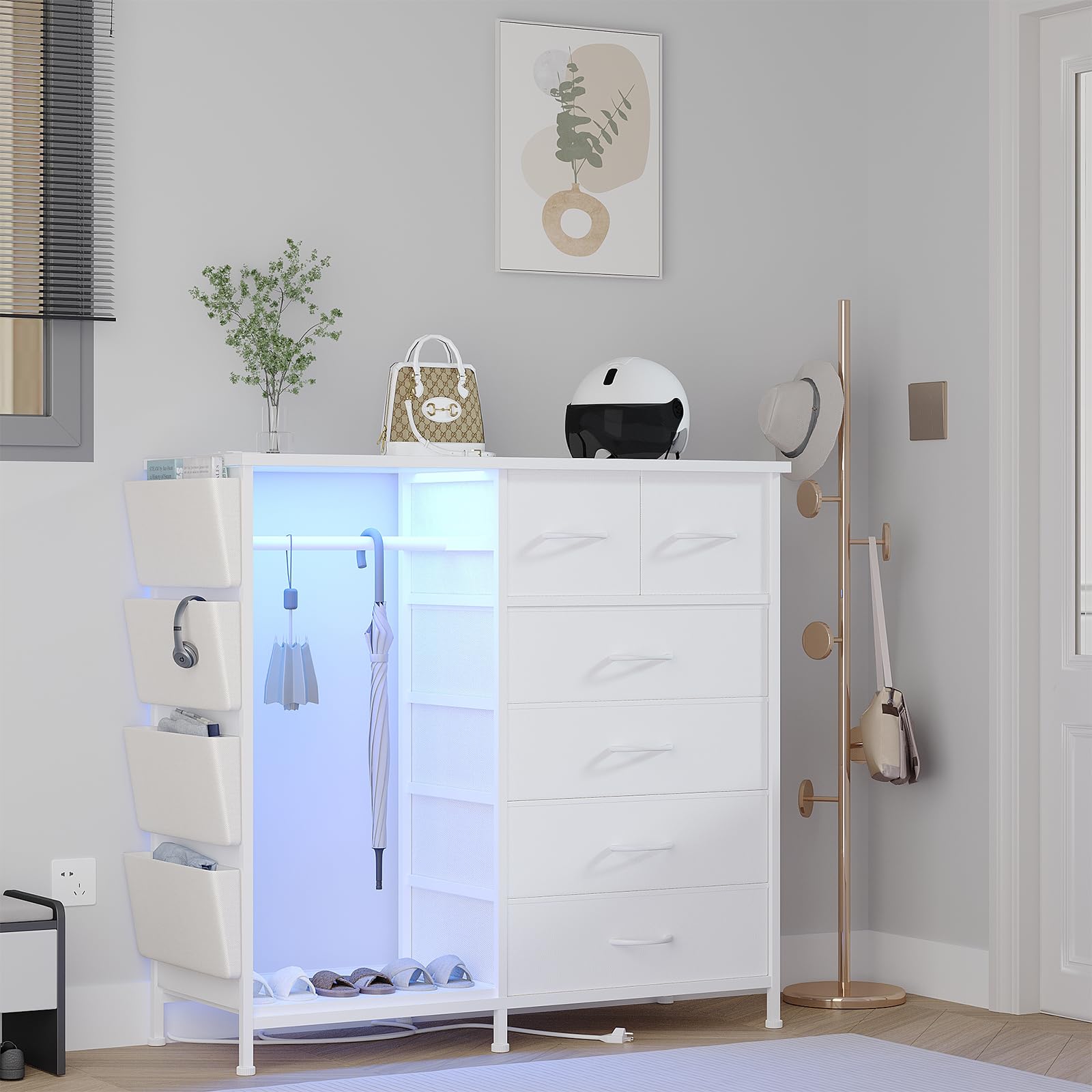 6 Drawer Dresser for Bedroom with Clothes Rack