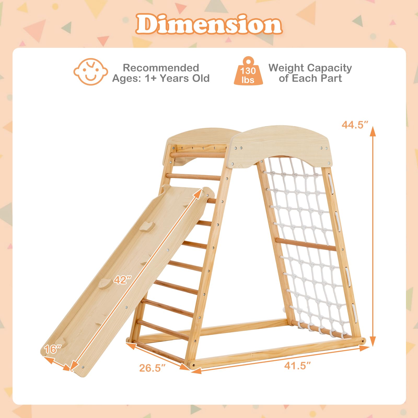 6-in-1 Indoor Wooden Climbing Gym for Toddlers
