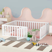 Full Floor Bed for Kids with Safety Guardrails and Door