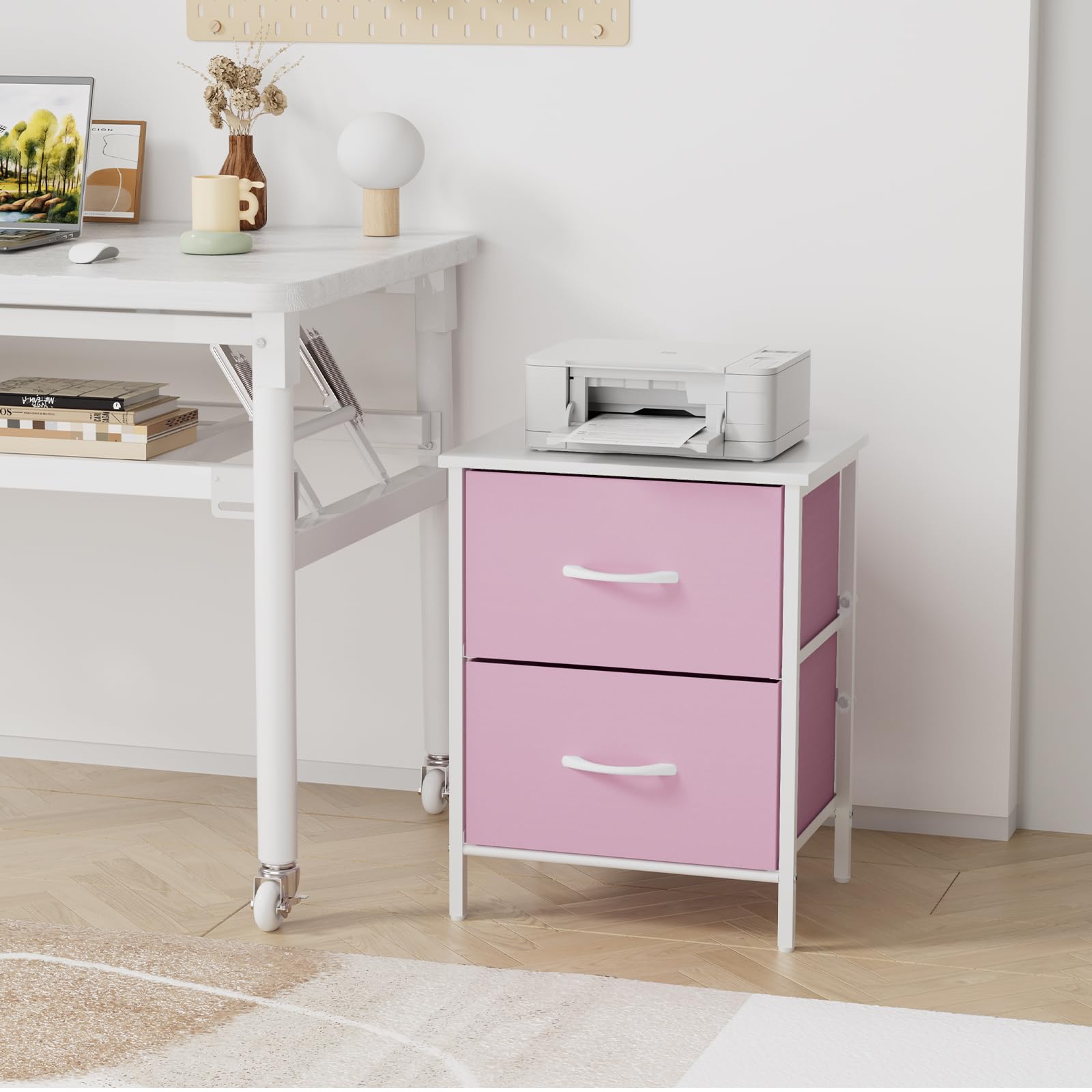 2-Drawer Kids Nightstand with Steel Frame