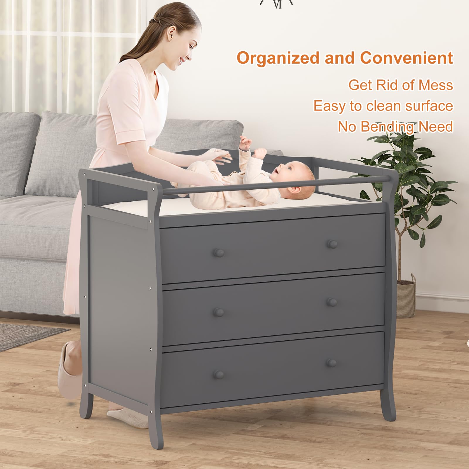 Wooden Baby Changing Table with 3 Drawers