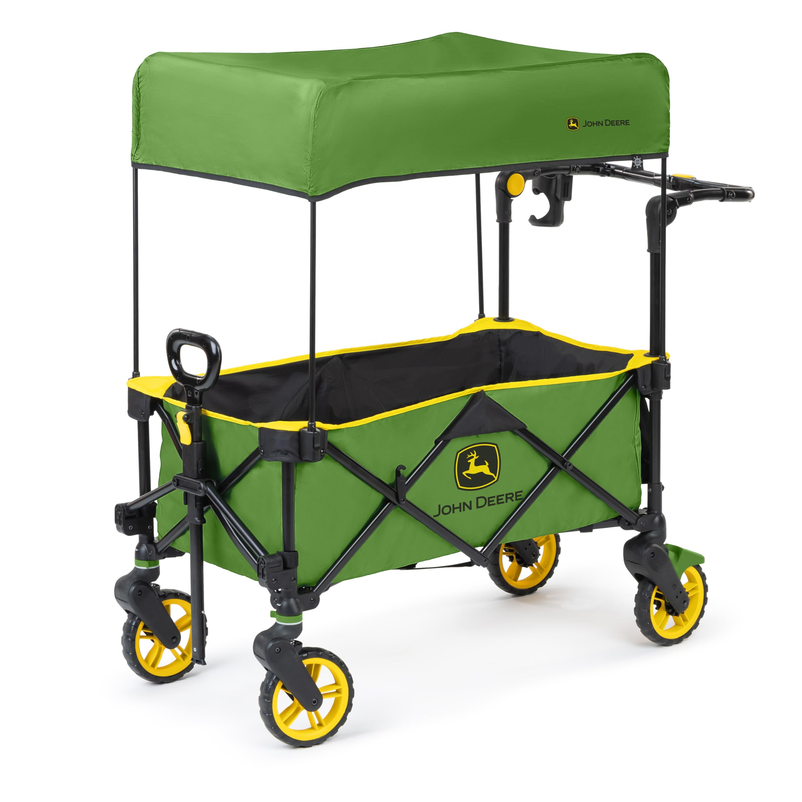 John Deere Pop 'N Ride Stroller Wagon, Foldable with Sun Shade 50+ SPF Protection