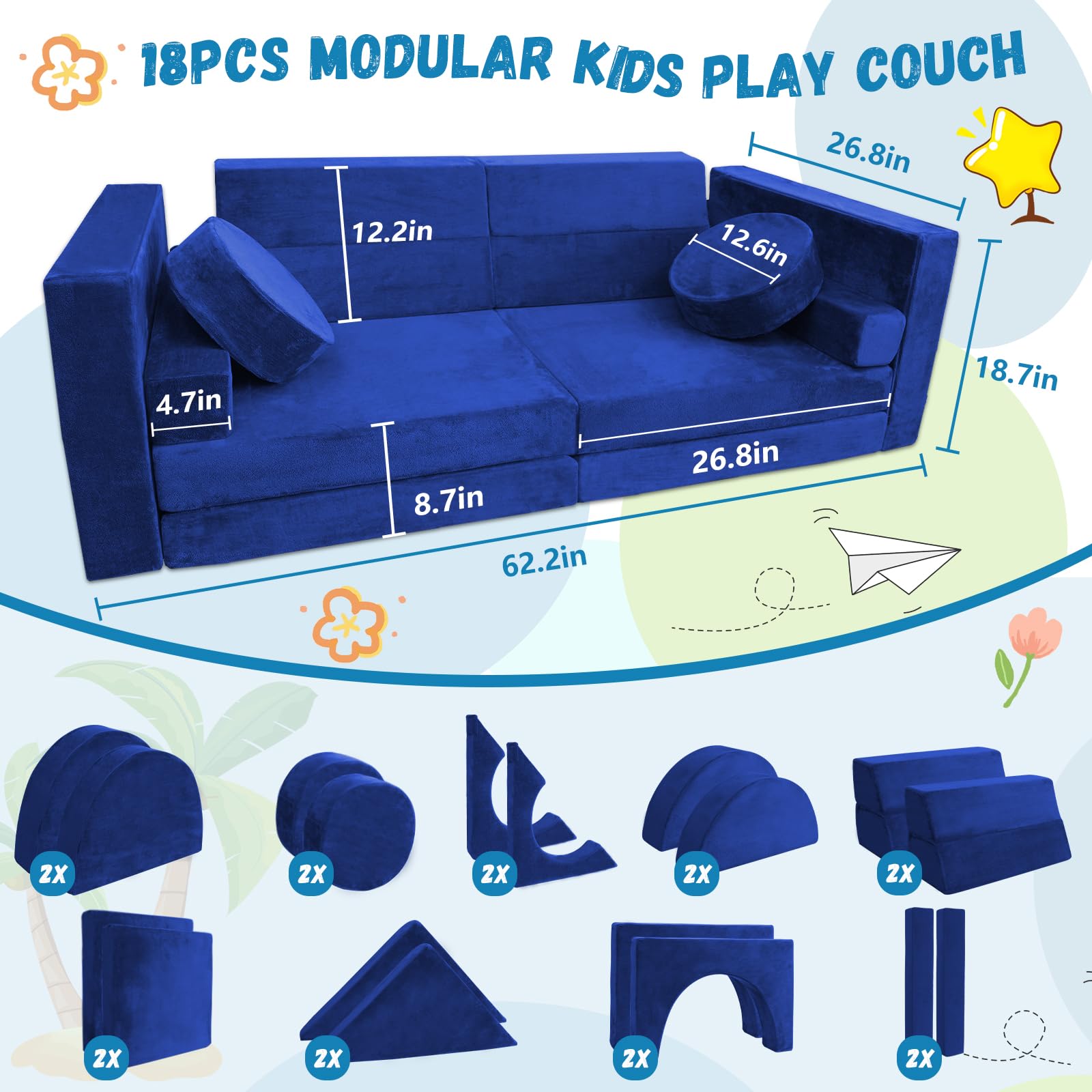 Modular Kids Play Couch 18-Piece Foam Building Set