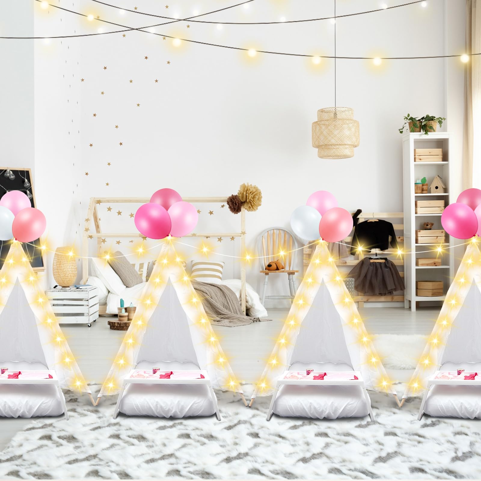 Kids Teepee Tent Set with Mattress and Star Lights - 2 Pack