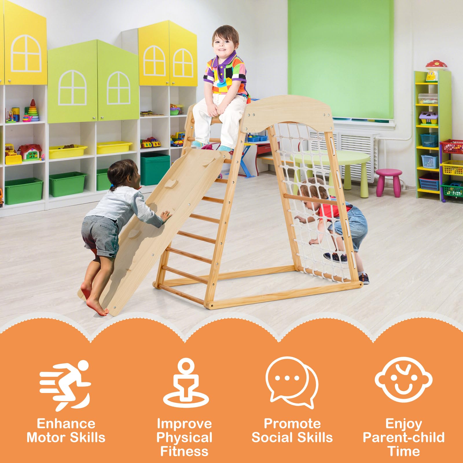 6-in-1 Indoor Wooden Climbing Gym for Toddlers