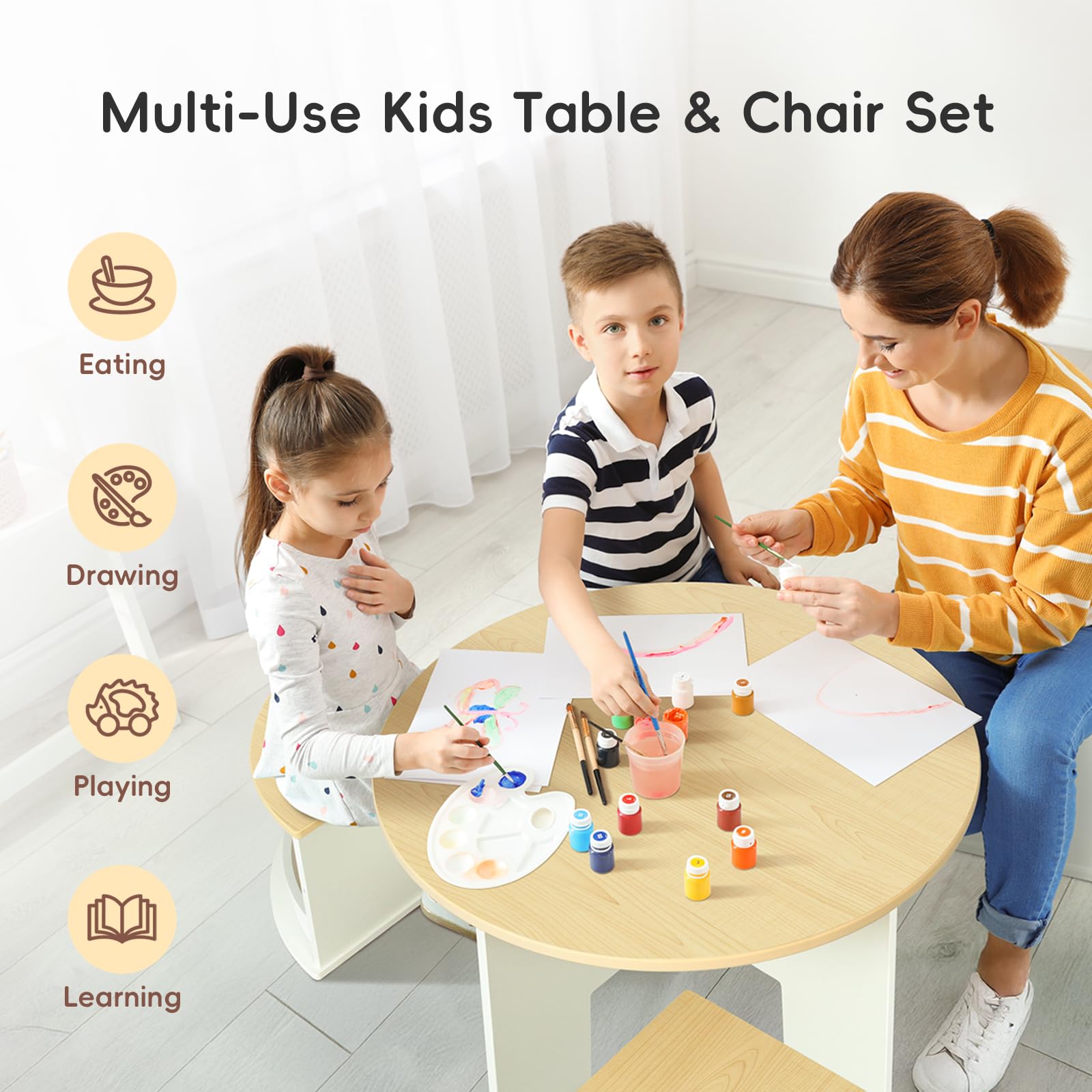 Wooden Round Kids Table and Chair Set