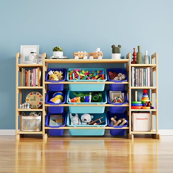 Large Toy Storage Organizer 9 Shelves 9 Bins, Toy Organizers Storage Bookshelf