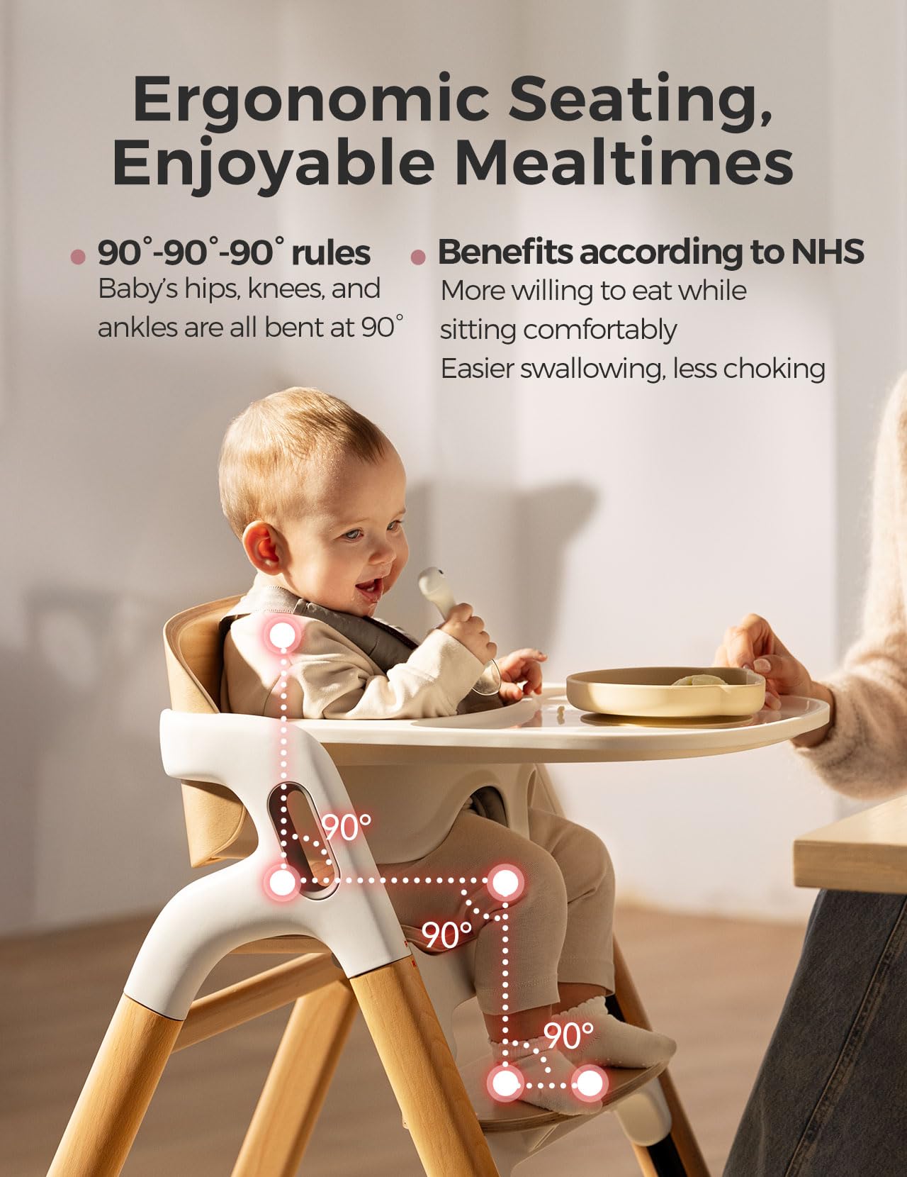 DinerPal Wooden High Chair for Babies, Toddlers & Adults Up to 308 Lbs
